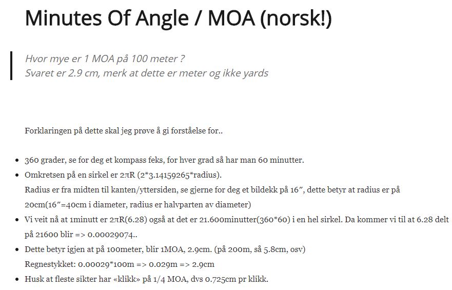 Minutes Of Angle / MOA (norsk!)