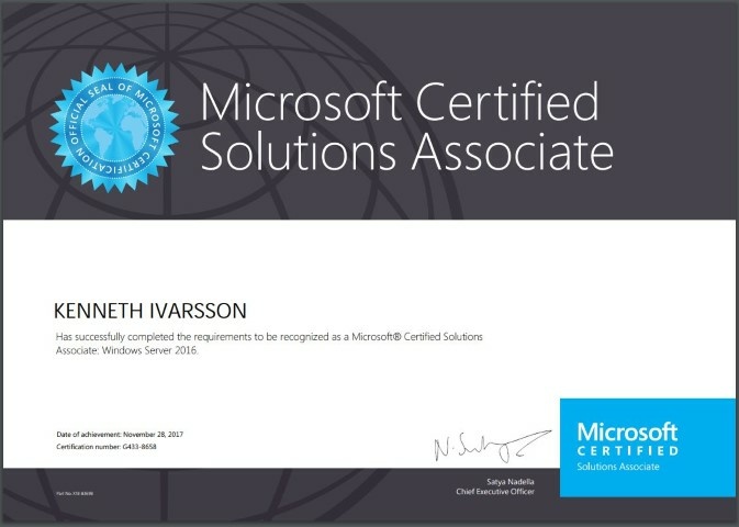 2017 nov; Microsoft® Certified Solutions Associate: Windows Server 2016